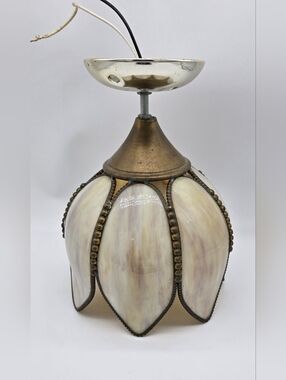 Vintage 1950s Sea Gull Slag Glass Lotus Pendant – Solid Brass Light